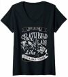 Womens Crazy Bird Lady Funny Word Pun Gift Bird Lovers Apparel V-Neck T-Shirt