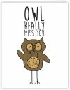 Fun Puns Owl - I Miss You Card with Envelope (8.5 x 11 Inch)